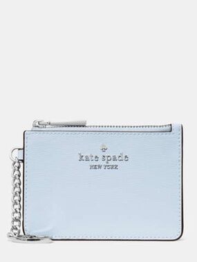 New Kate Spade Key Ring Leather Card Case /Holder Pale Sapphirine KN868 $129